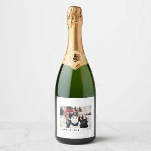 Modern Minimalist Peace & Joy Photo Sparkling Wine Label