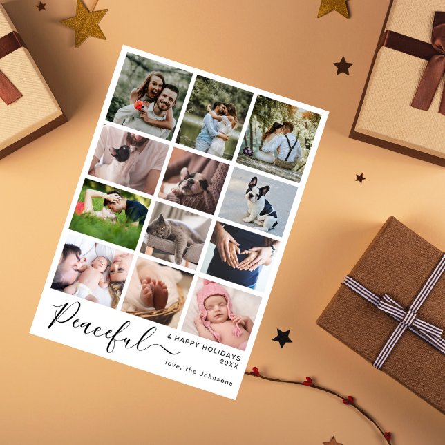 Modern Minimalist Peaceful Christmas 12 Photos Holiday Card (Creator Uploaded)