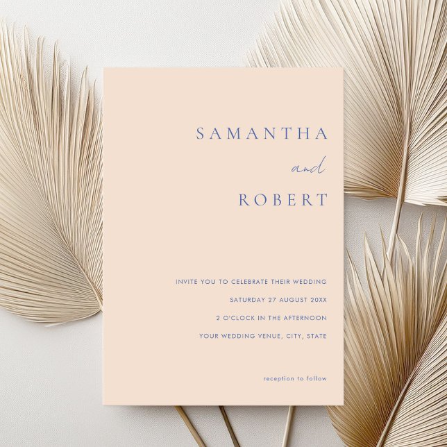 Modern Minimalist Peach Blue Wedding Invitation (Creator Uploaded)