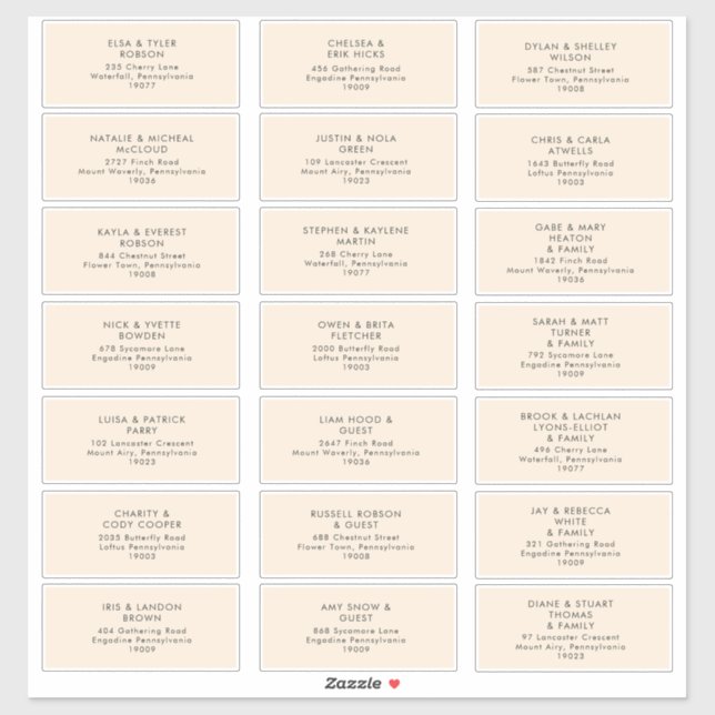 Modern Minimalist | Peach Guest Address Labels (Sheet)