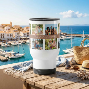 Modern Minimalist Peach Photo Collage Best Family Travel Mug