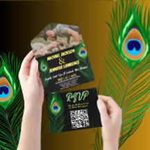 Modern Minimalist Peacock Feather Photo Wedding 