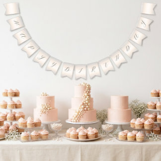 Modern Minimalist Pearl Script Happy Birthday Bunting