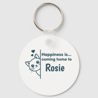 Modern Minimalist Peeking Cat Happiness Is Coming  Key Ring