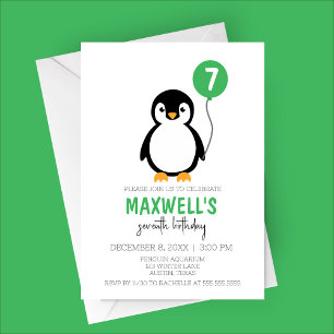 Modern Minimalist Penguin Winter Birthday Party Invitation