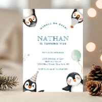 Modern Minimalist Penguin Winter Birthday Party