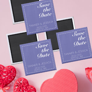 Modern Minimalist Periwinkle & White Save The Date Magnet