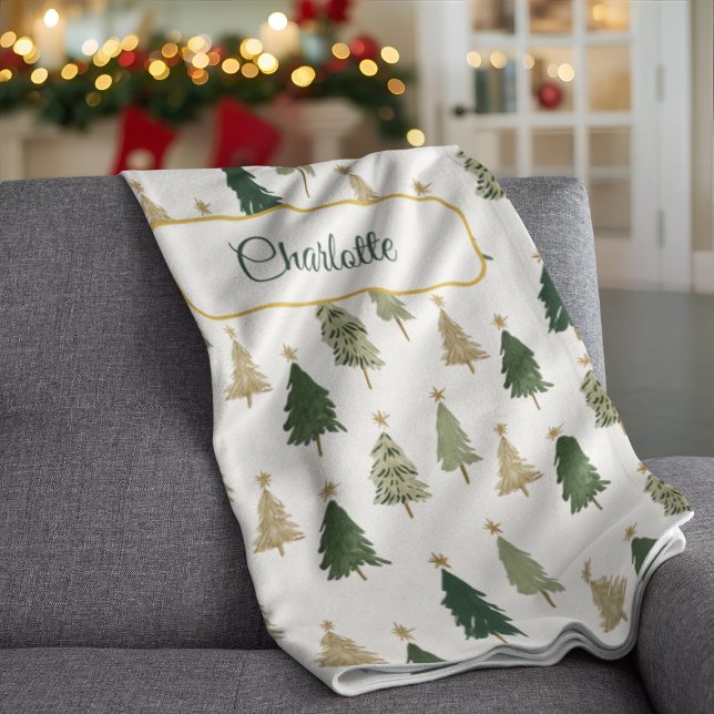 Modern Minimalist Personalised Christmas Tree  Fleece Blanket (Creator Uploaded)