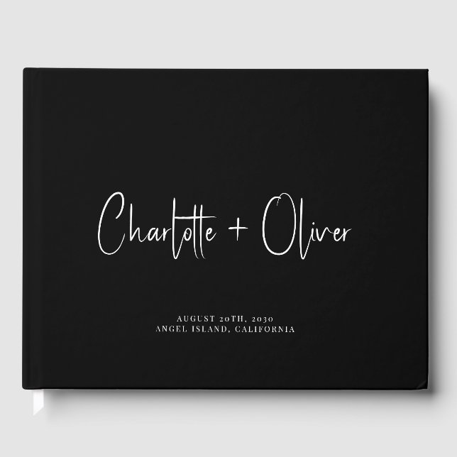 Modern Minimalist Personalised Dusty Black Wedding Guest Book (Front)