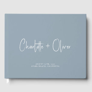 Modern Minimalist Personalised Dusty Blue Wedding Guest Book