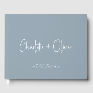 Modern Minimalist Personalised Dusty Blue Wedding Guest Book