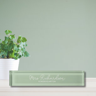Modern Minimalist Personalised Green Teacher Desk Nameplate
