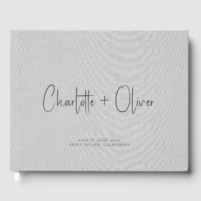 Modern Minimalist Personalised Grey Wedding Guest Book (Front)