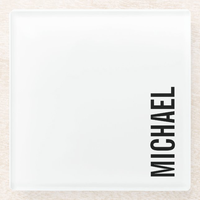 Modern Minimalist Personalised Name Glass Coaster (Front)