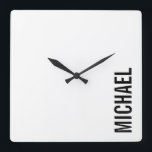 Modern Minimalist Personalised Name Square Wall Clock<br><div class="desc">Modern Minimalist Design featuring personalised name in modern bold sans serif font style.</div>