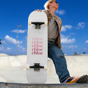Modern Minimalist Personalised Repeating Name Pink Skateboard