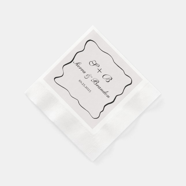 Modern Minimalist Personalised Wedding B&W Napkins (Corner)