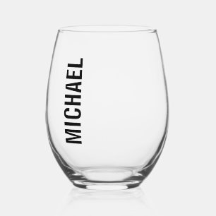 Modern Minimalist Personalized Name Stemless Wine Glass