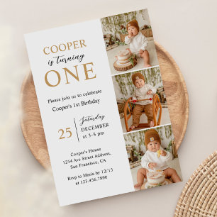 Modern Minimalist Photo 1st Birthday Invitation