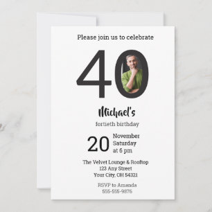 Modern Minimalist Photo 40th Birthday  Invitation