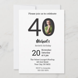 Modern Minimalist Photo 40th Birthday Invitation