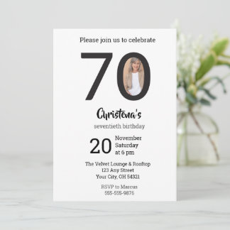 Modern Minimalist Photo 70th Birthday Invitation