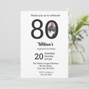 Modern Minimalist Photo 80th Birthday Invitation