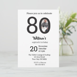 Modern Minimalist Photo 80th Birthday Invitation