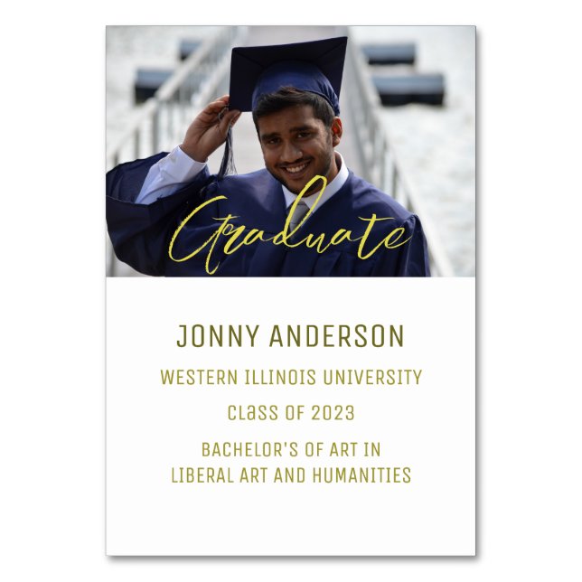 Modern Minimalist Photo and Script Table Number (Front)