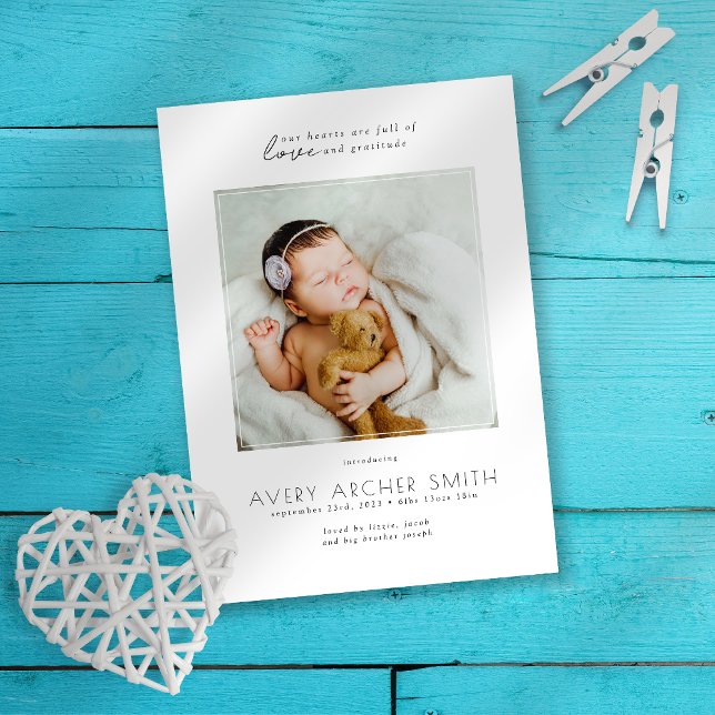 Modern Minimalist Photo Baby Birth Announcement (Creator Uploaded)