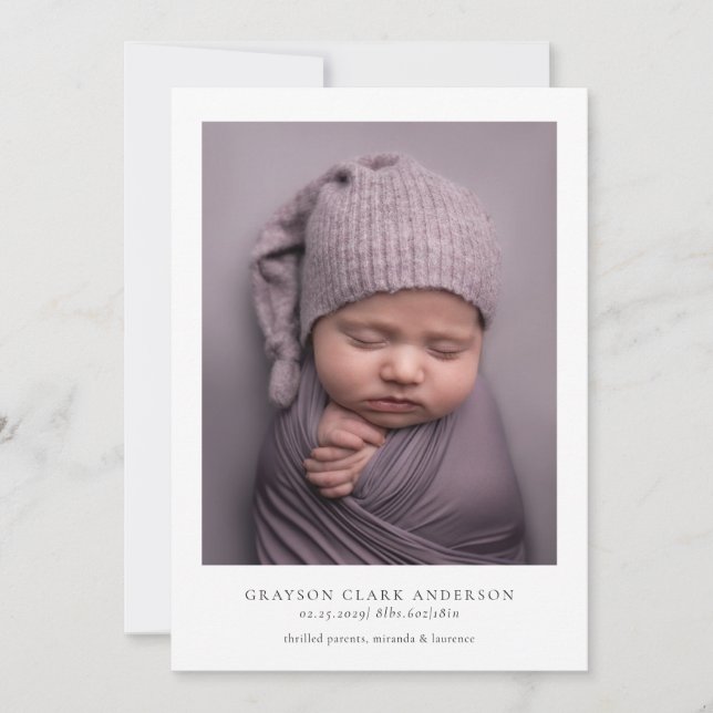 Modern Minimalist Photo Birth Announcement (Front)