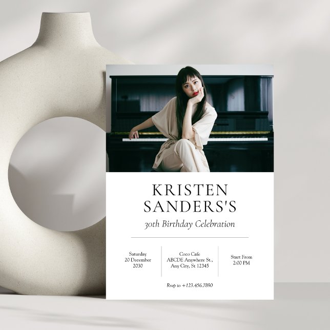 Modern Minimalist photo birthday  Invitation (Creator Uploaded)