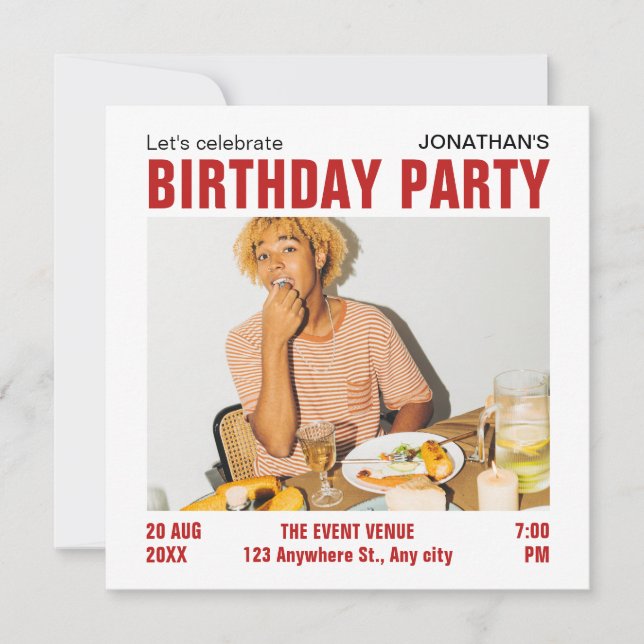 Modern minimalist photo birthday Invitation (Front)