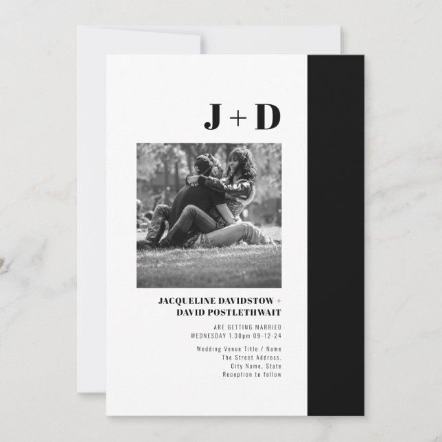 Modern Minimalist Photo Black And White Wedding Invitation (Front)