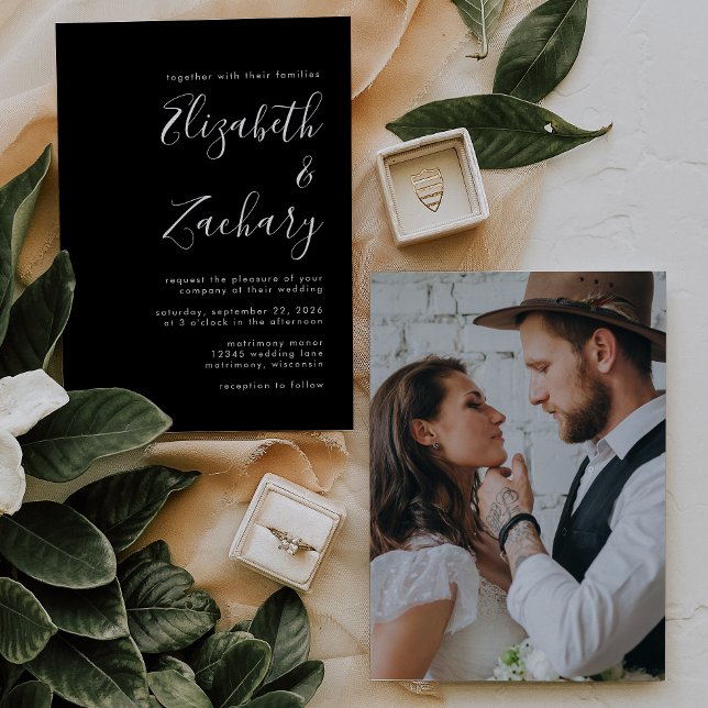 Modern Minimalist Photo Black and White Wedding Invitation (Creator Uploaded)