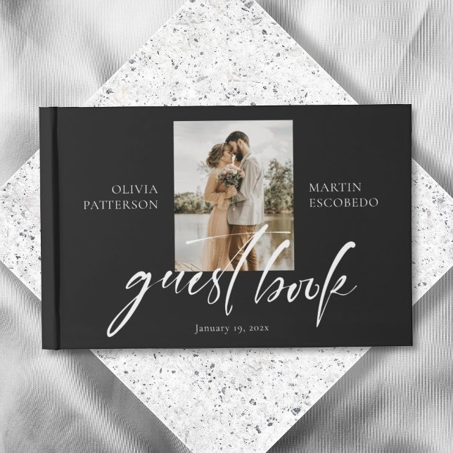 Modern Minimalist Photo Black Guest Book (Creator Uploaded)