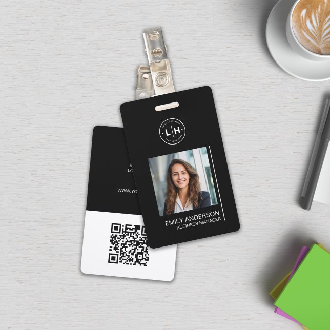 Modern Minimalist Photo Black Name  ID Badge (Modern Minimalist Black Photo Name Badge)