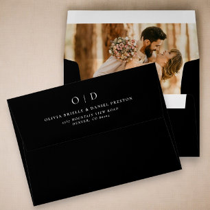 Modern Minimalist Photo Black Wedding Envelope