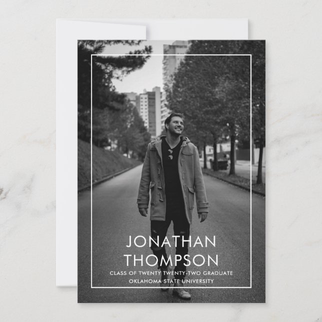 Modern Minimalist Photo Black White Graduation Announcement (Front)