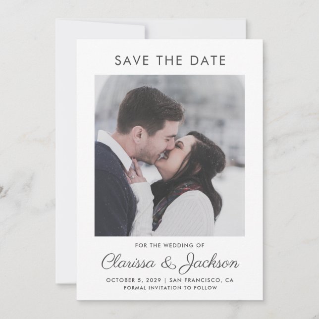 Modern Minimalist Photo Black White Save The Date (Front)