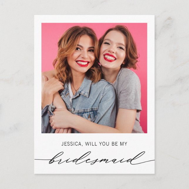 Modern Minimalist Photo Bridesmaid Proposal Postcard (Front)