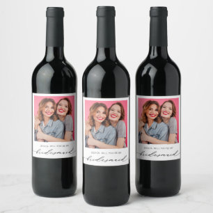 Modern Minimalist Photo Bridesmaid Proposal  Wine Label