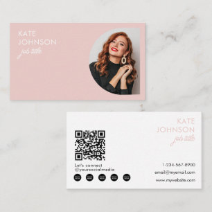 Modern Minimalist Photo Bush Pink QR Code Business Card