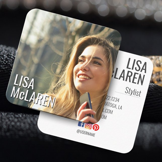 Modern Minimalist Photo Business Card w/ Social Me (Modern Minimalist Photo Business Card w/ Social Media Back)