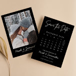 Modern Minimalist Photo Calendar Black Elegant Save The Date<br><div class="desc">Modern Minimalist Photo Calendar Black Elegant Save the Date. Easily personalise by replacing each info. Please upload a vertical/portrait photo. Move the circle by clicking Customise further. Make sure to check the preview before adding to cart. (Sample Photo by Mikhail Nilov from Pexels)</div>