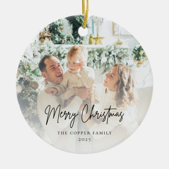 Modern Minimalist Photo Christmas Ceramic Tree Decoration (Front)