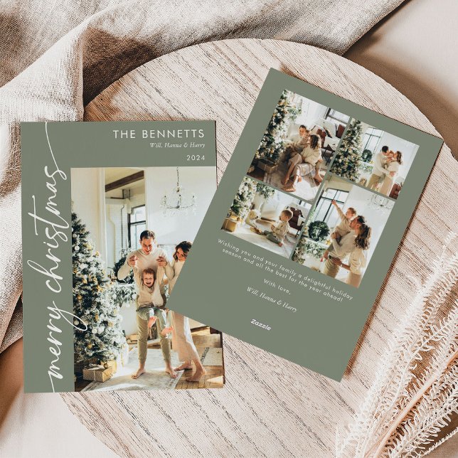 Modern Minimalist Photo Collage Merry Christmas Holiday Card (Creator Uploaded)