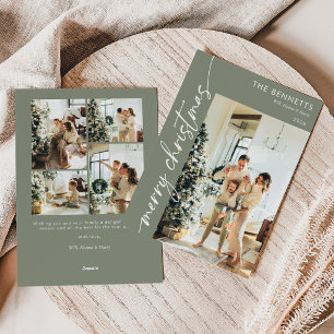 Modern Minimalist Photo Collage Merry Christmas Holiday Card