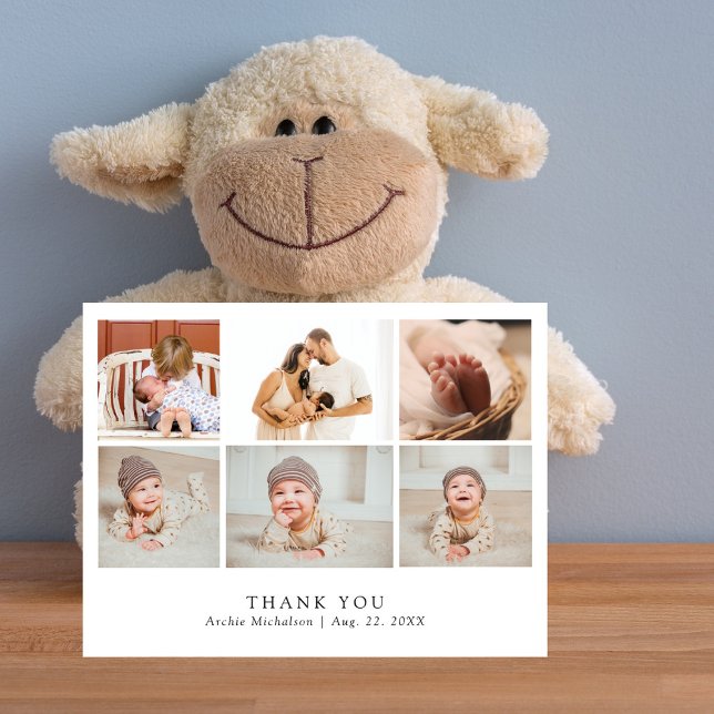 Modern Minimalist Photo Collage New Baby Thank You Postcard (Creator Uploaded)