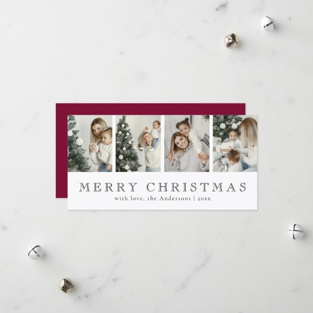 Modern Minimalist Photo Collage Red Christmas Holiday Card (Front/Back In Situ)